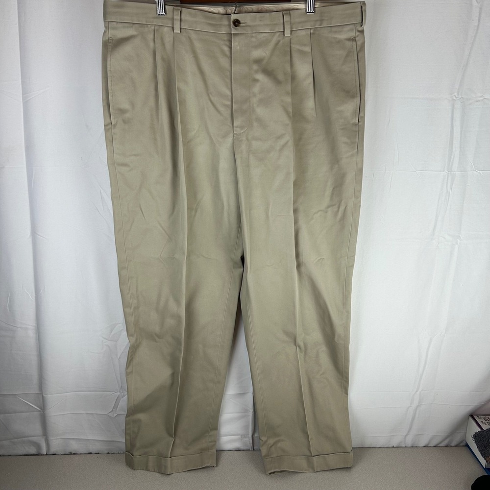 Brooks‎ Brothers Advantage Chino Elliot Mens Khaki Pleated Cotton Pants W42 L32